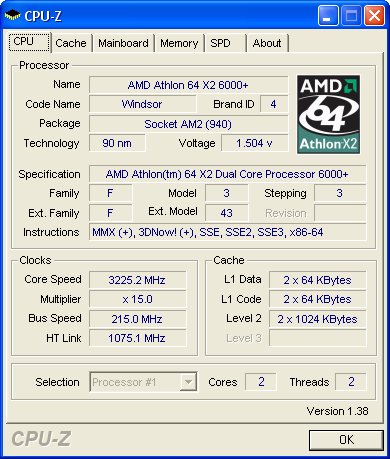 AMD Athlon 64 X2 6000+ - OC - CPUZ
