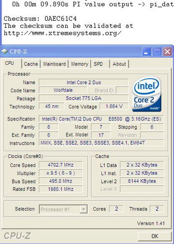Core 2 Duo E8500 super pi