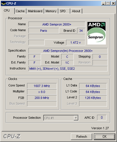 amd sempron 2600+ socket 754 cpuz
